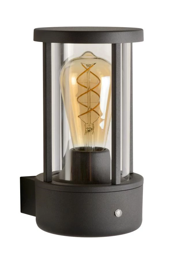 Lucide LORI - Wandlamp Binnen/Buiten - Ø 12 cm - 1xE27 - IP44 - Dag/nacht sensor - Antraciet - uitgezet